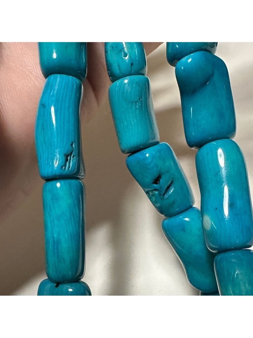 Blue Dyed Coral Studio Barse (Turquoise color) Necklace with Bead - Picture 12 of 13